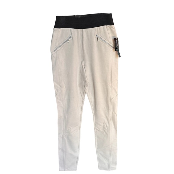 INC International Concepts Pants - NWT INC Macys Beige Pull-On Leggings Black Waistband stretch office casual